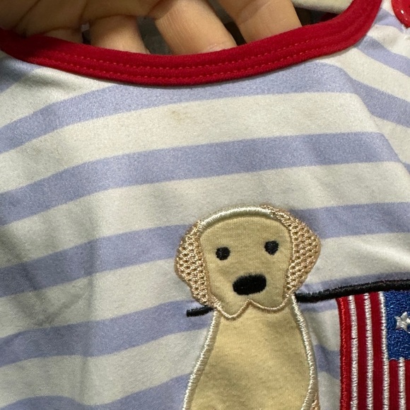 Puppy USA Flag bubble romper baby boy striped patriotic lab dog appliqué tshirt - Picture 3 of 6